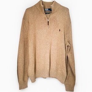 Vintage Polo Ralph Lauren Men’s XXL 1/4 Zip Tan Camel Pony Logo Pima Cotton
